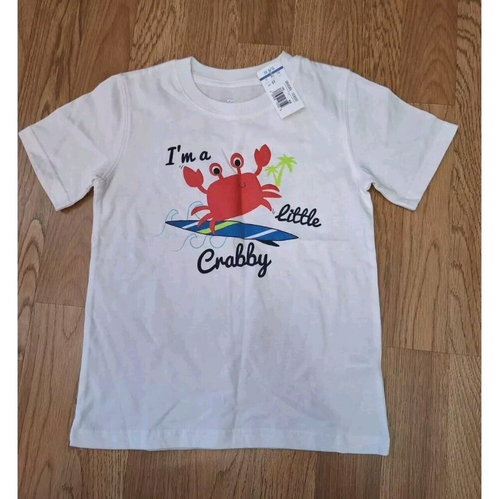 Koala Kids Red Crab Im A Little Crabby White Short Sleeve Cotton Shirt  5T New
